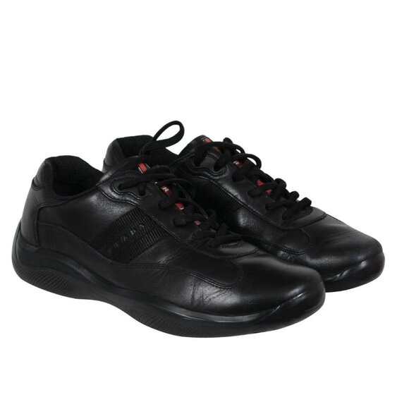 Prada Men Americas Cup Low Top Trainer Size US 8.5 UK 7.5 Black Leather Sneakers - Picture 1 of 11